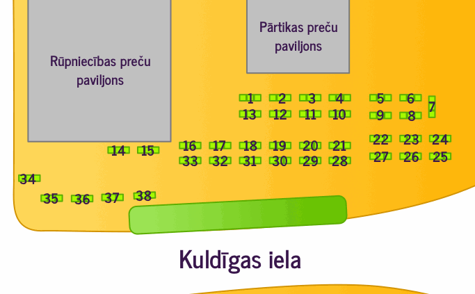 Saldus tirgus tirdzniecības vietas uz galdiem